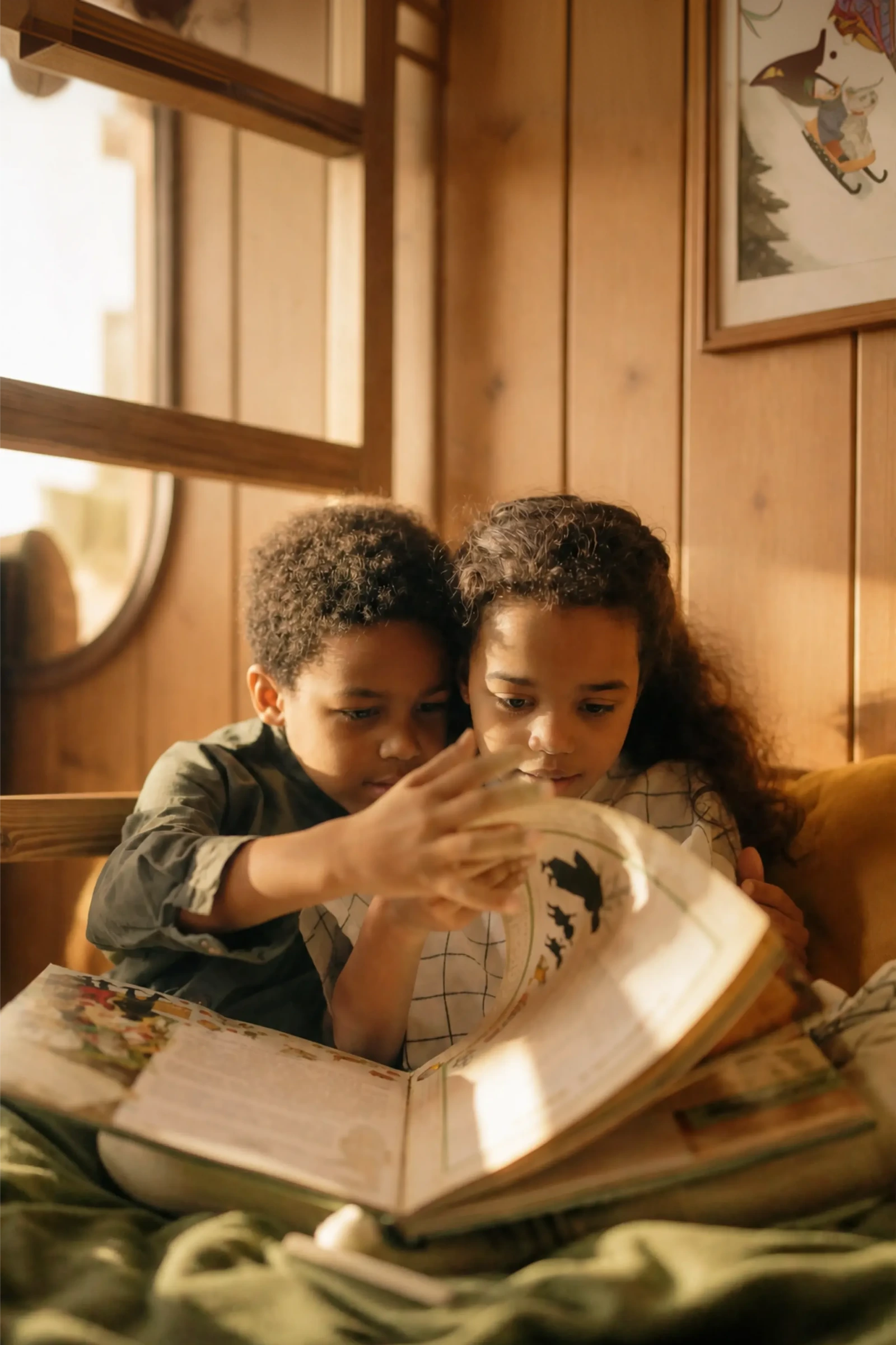 Kinder, die zusammen ein Buch lesen