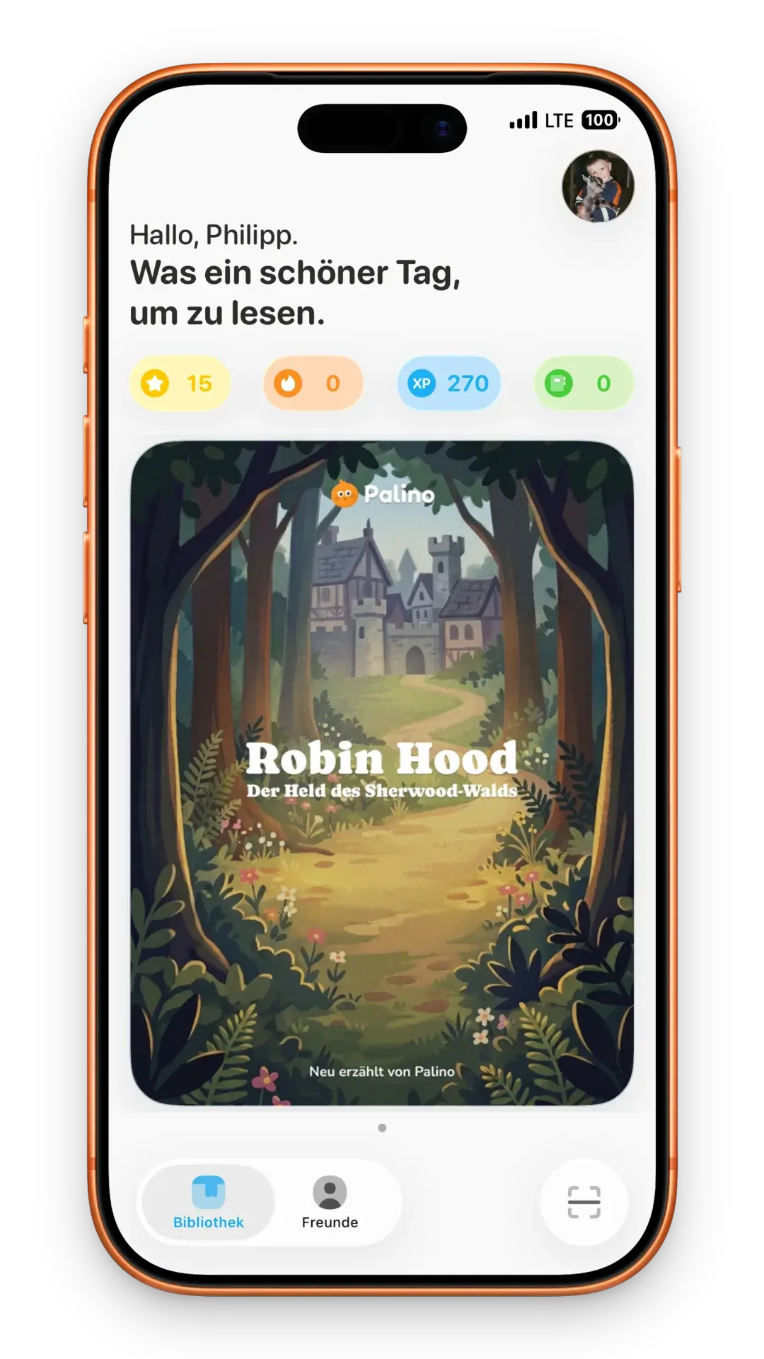 Palino-App auf einem Smartphone, die das Leseerlebnis zeigt